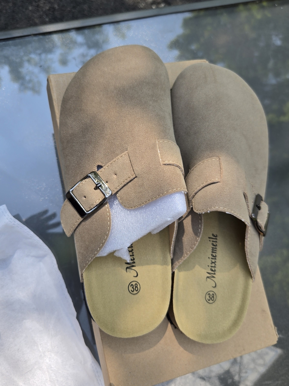 Taupe Buckle Clog Mules for Women ,the Size Is 38 but feat like 37 Which Is 7